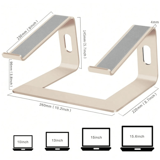 Premium Aluminum Laptop Stand Riser - Ergonomic Metal Notebook Holder (Gold Edition) - Fits 10-15.6" Devices