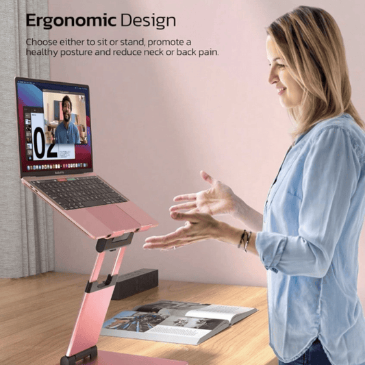 Adjustable Sit-to-Stand Laptop Riser - Heavy Duty Aluminum Converter (Up to 13.8") - Supports 11-17" Devices