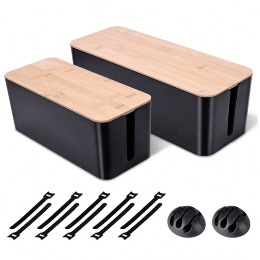 Large Cable Management Box - Wooden Style Cord Hider & Power Strip Cover with Safety Lock
